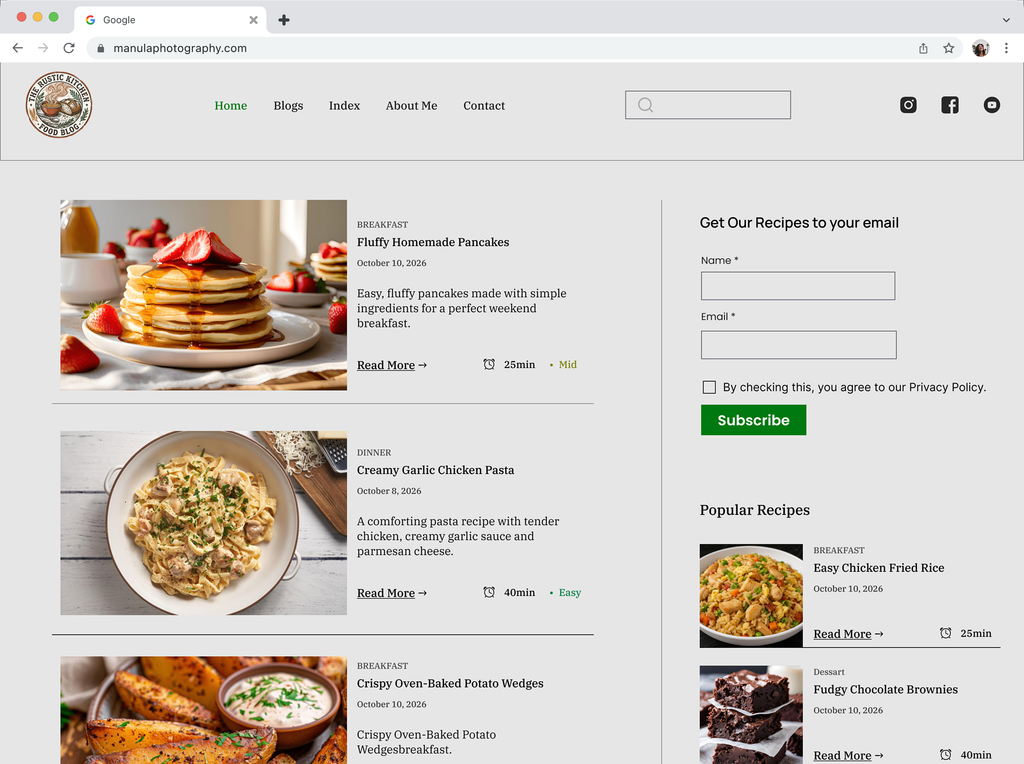 Desktop mockup of a blog site homepage design.