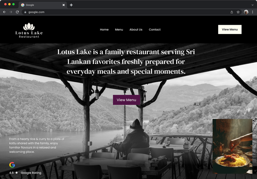Desktop mockup of the Lotus Lake web site homepage design.