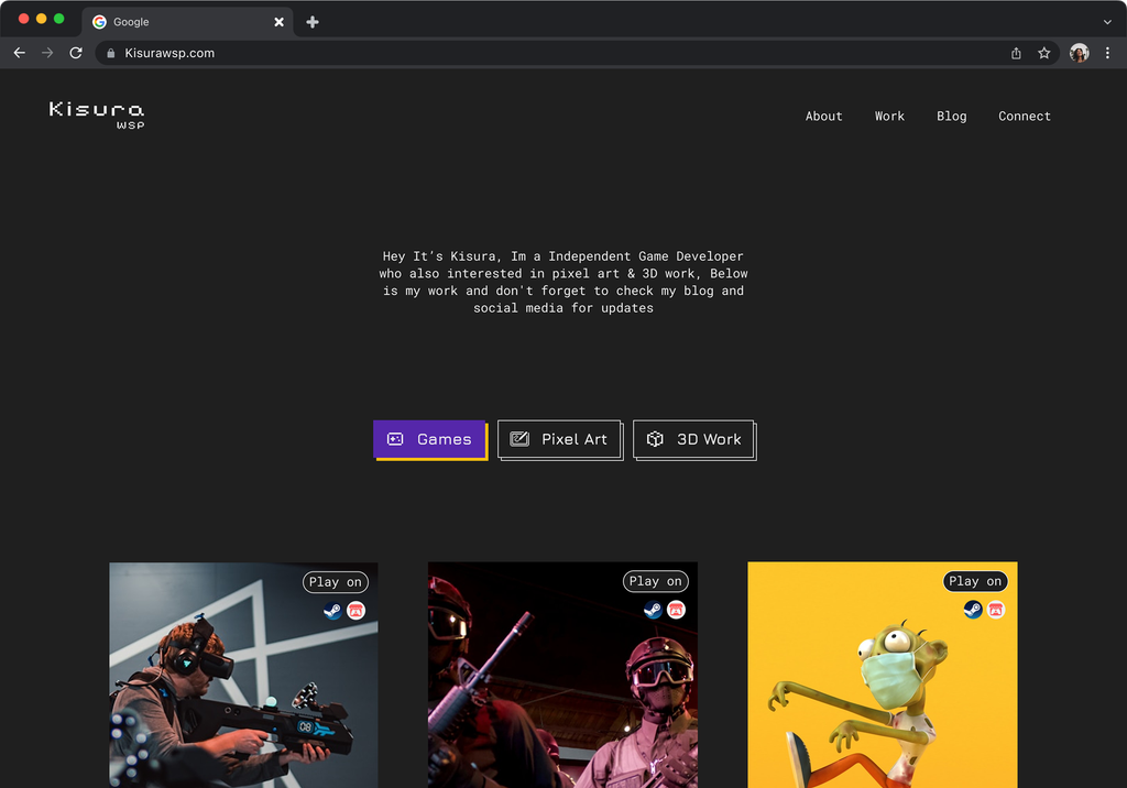 Desktop mockup of a portfolio web site homepage design.